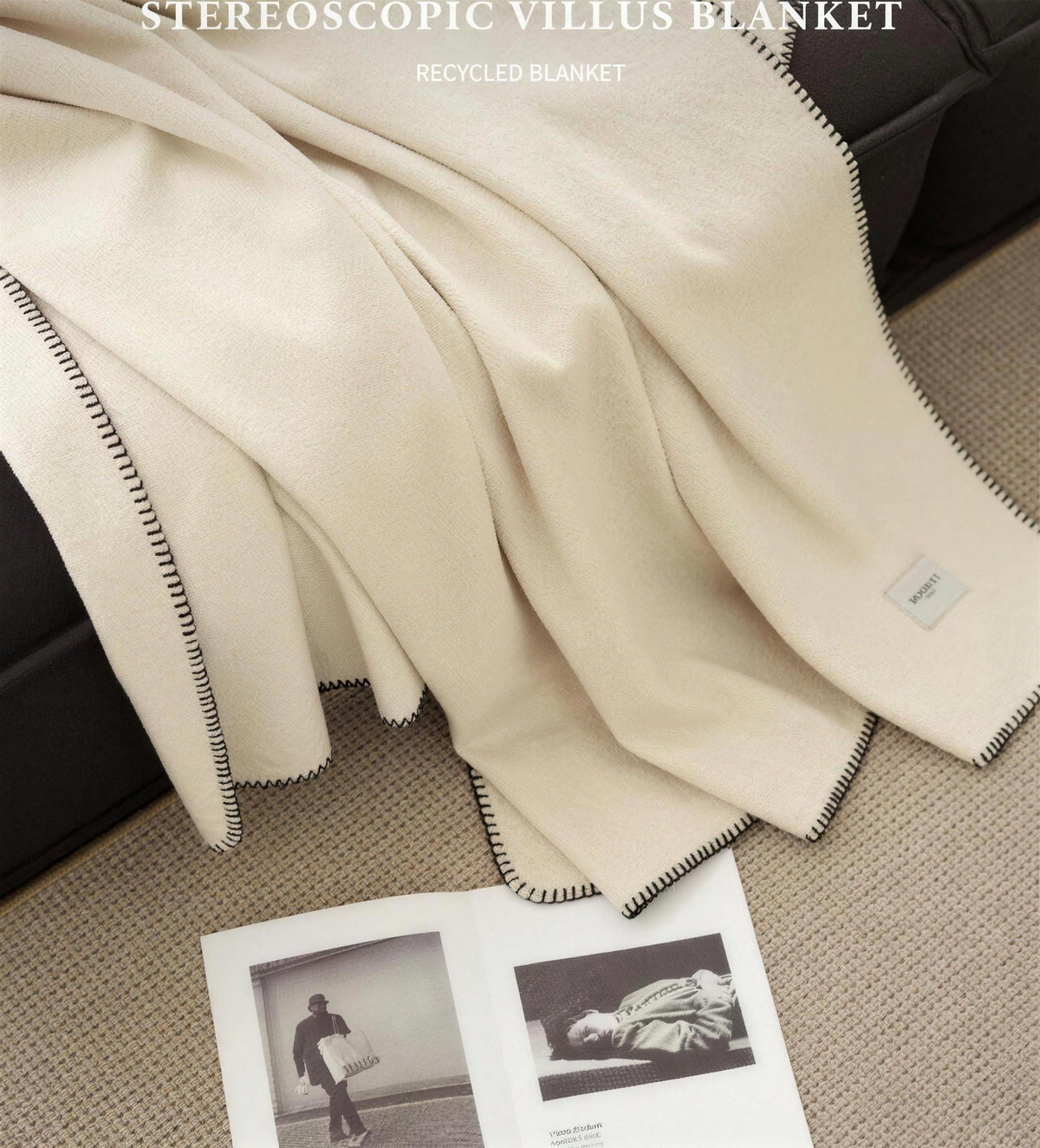 Blanket-Stitch Soft-Touch throw, styled at home