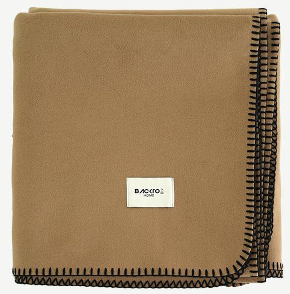 Blanket-Stitch Soft-Touch Throw Blanket in Brown