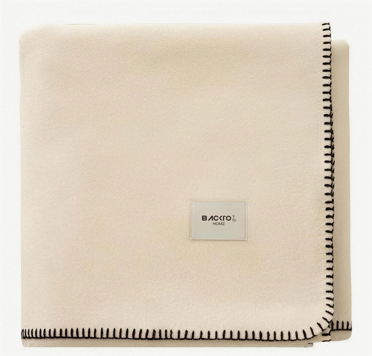Blanket-Stitch Soft-Touch Throw Blanket in Cream White