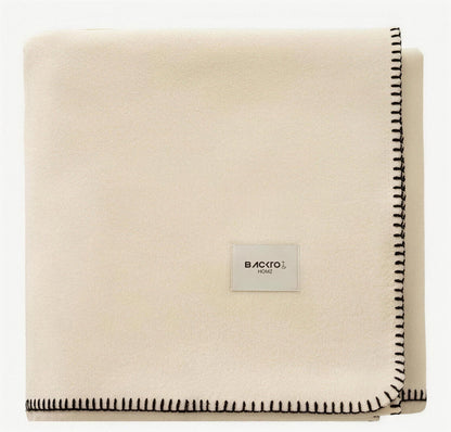 Blanket-Stitch Soft-Touch Throw Blanket in Cream White