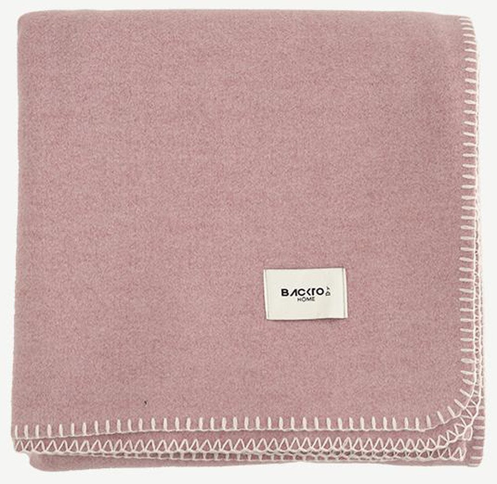 Blanket-Stitch Soft-Touch Throw Blanket in Pink