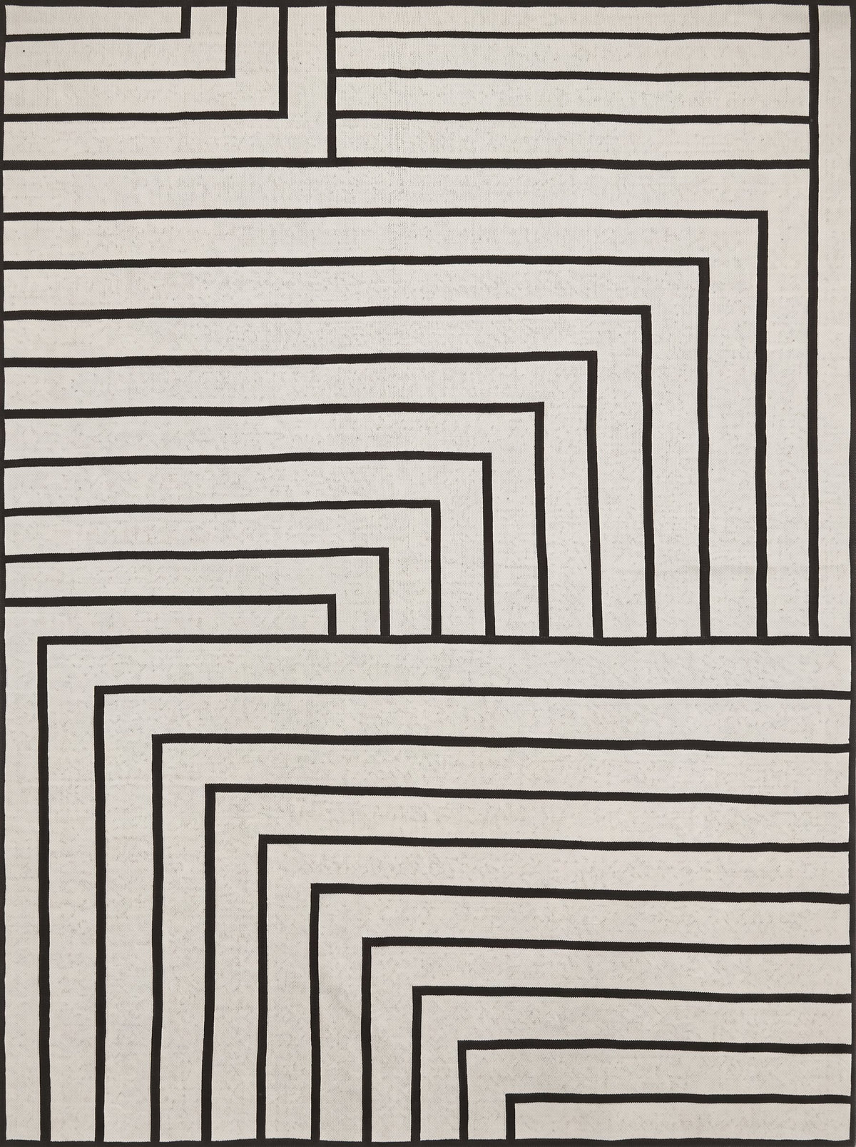 Striped Combed Cotton Knit Throw in Ivory and Black