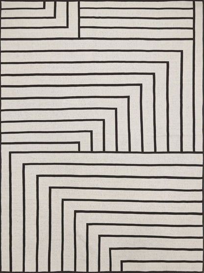 Striped Combed Cotton Knit Throw in Ivory and Black