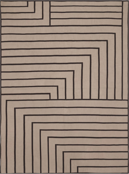 Striped Combed Cotton Knit Throw in Taupe and Brown