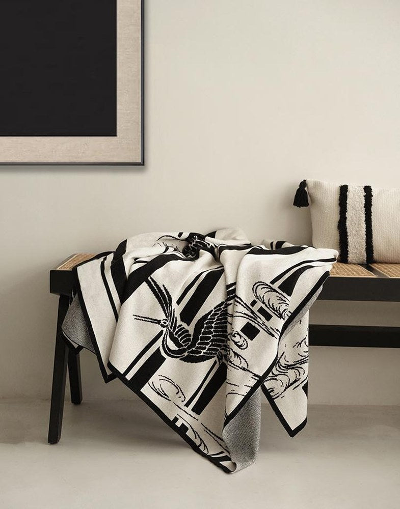 Swallow Jacquard Combed Cotton Knit Throw, styled at home