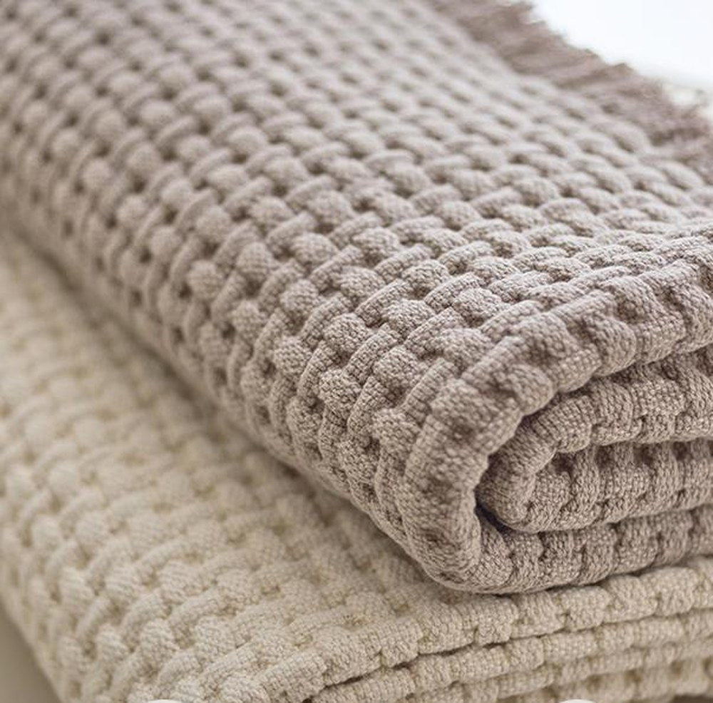 Waffle Weave Cotton Throw Blanket in Taupe