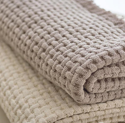 Waffle Weave Cotton Throw Blanket in Taupe