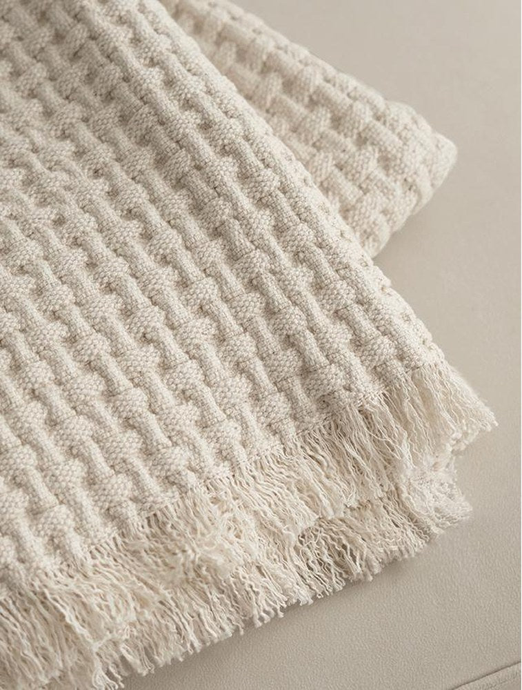Waffle Weave Cotton Throw Blanket in Cream