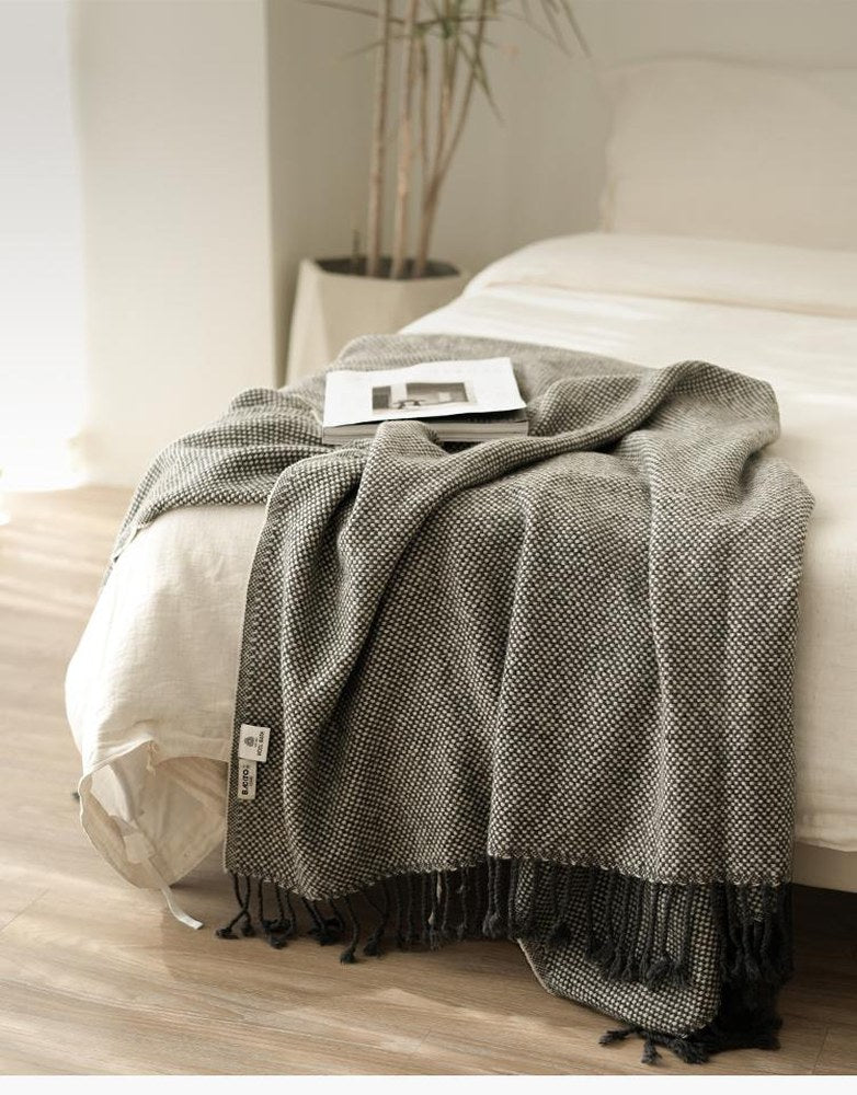 Grey Merino Wool Knit Throw, styled at home