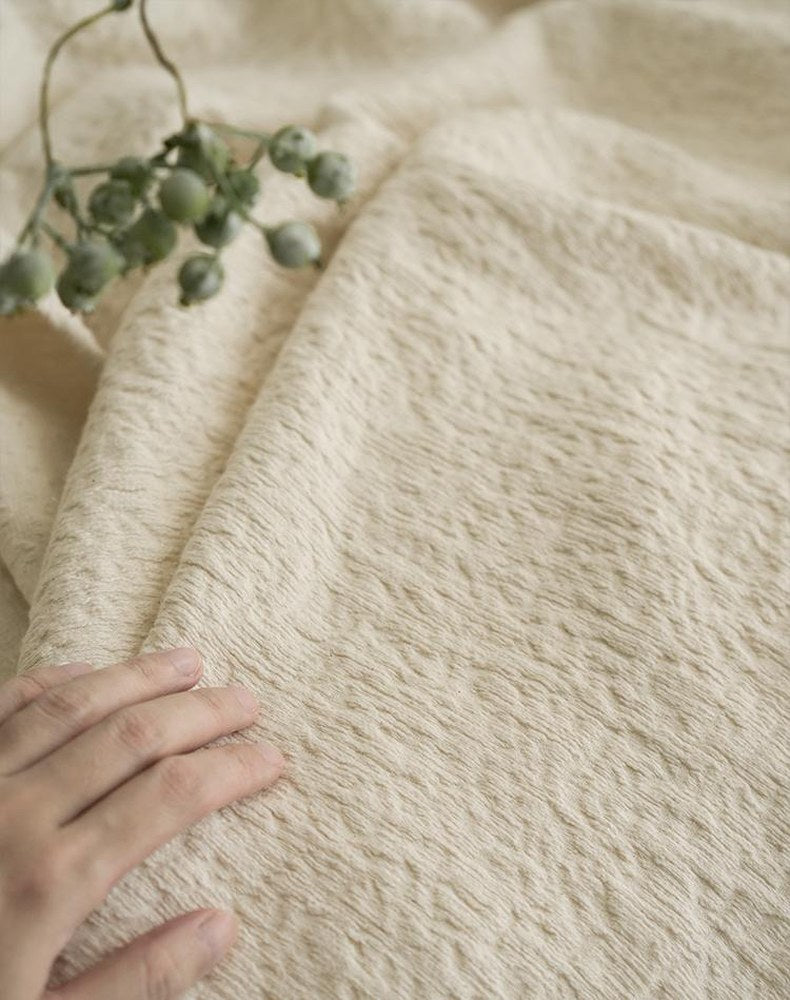 Ivory Tasselled Cotton Throw Blanket in Ivory