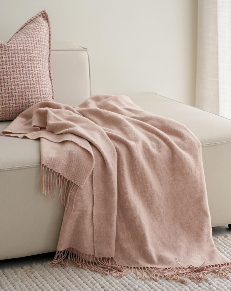 Blush Pink Merino Wool throw, styled at home
