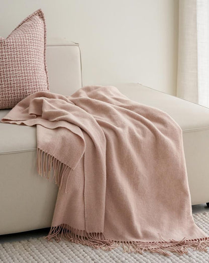 Blush Pink Merino Wool throw, styled at home