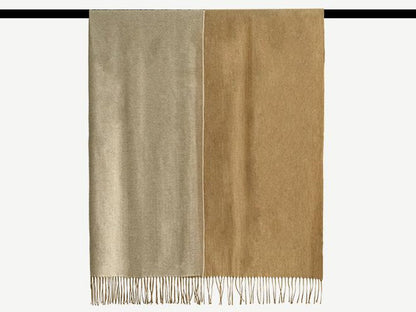 Fringed Pure Wool Throw Blanket in Camel