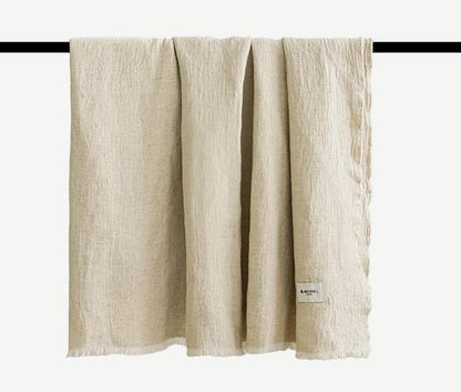 Ivory Linen Cotton Throw Blanket in Ivory