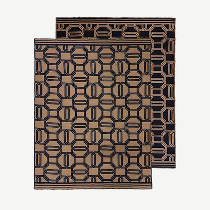 Brown Geometric Wool Throw Blanket in Brown and Black