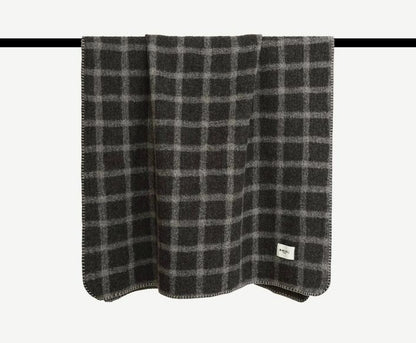 Black and Ivory Check Pure Wool Throw Blanket in Black and Ivory Check