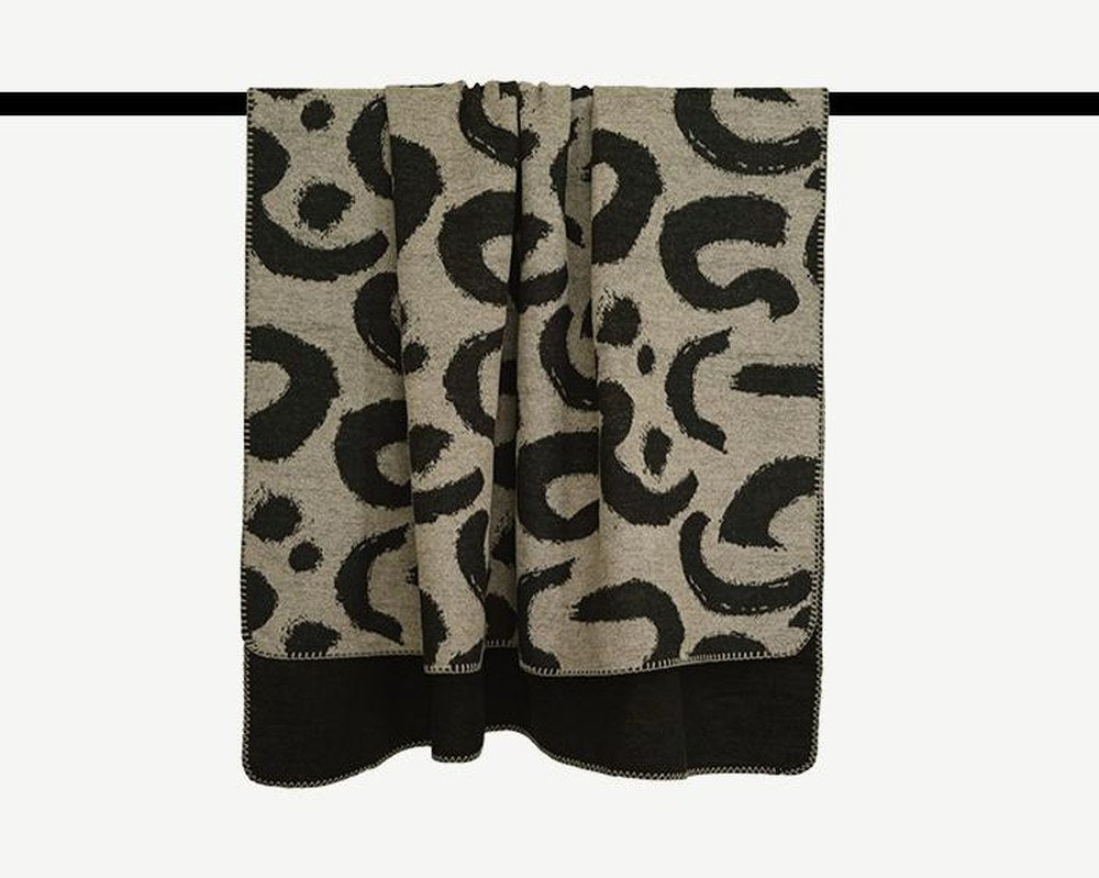 Ink Swirl Wool Blend Throw Blanket in Ink and Cream