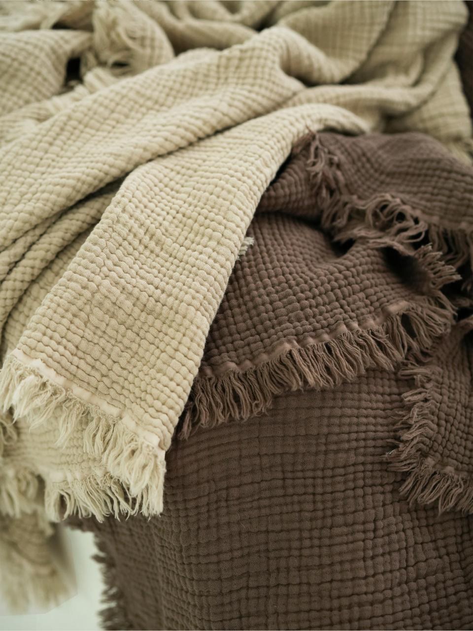 Fringed Cotton Muslin throw, styled at home