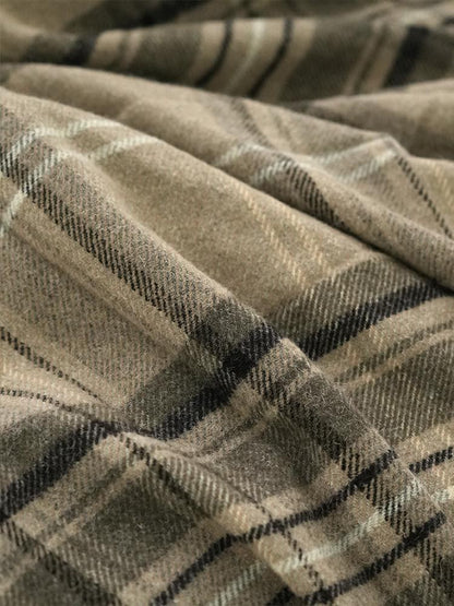 Olive Plaid Wool Blend Throw Blanket in Olive Plaid