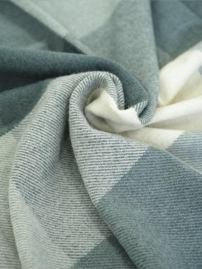 Blue Plaid Pure Wool Throw Blanket in Blue Plaid