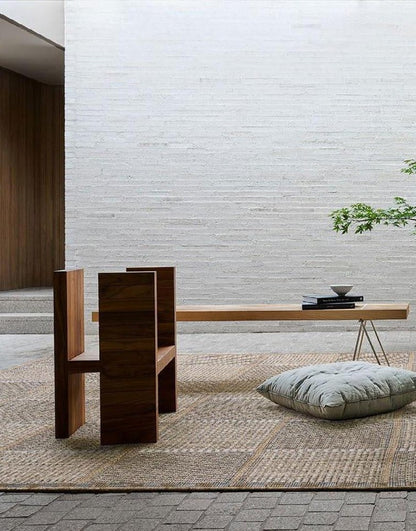 Patterned Flatweave rug, styled at home