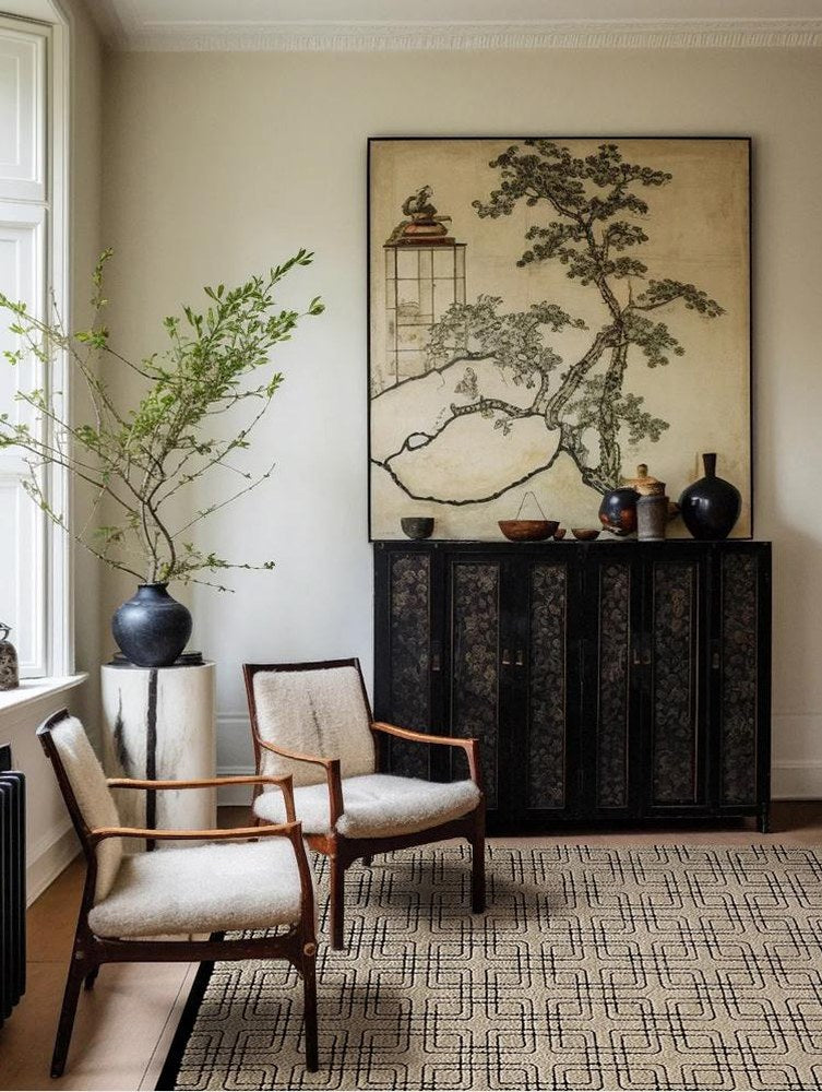 Camel Lattice Woven rug, styled at home
