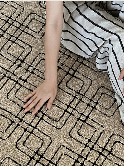 Camel Lattice Woven rug, styled at home