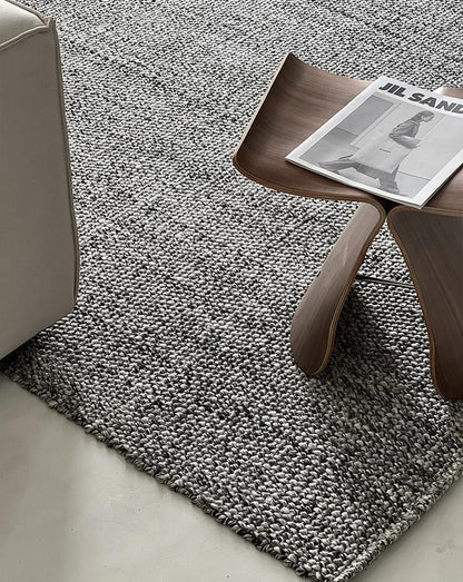 Hand-Woven Salt and Pepper rug, styled at home