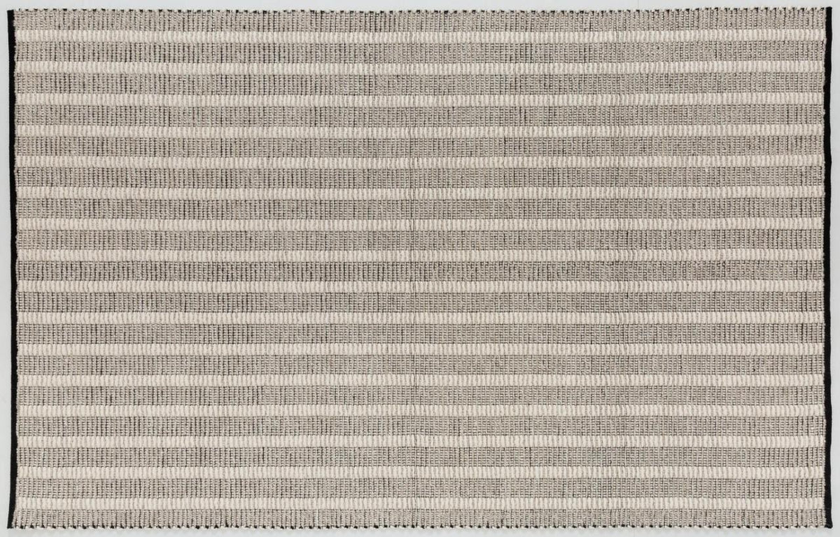 Striped Hand-Woven Rug in Beige Grey