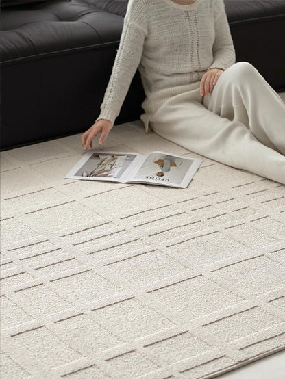 Beige Raised Grid rug, styled at home
