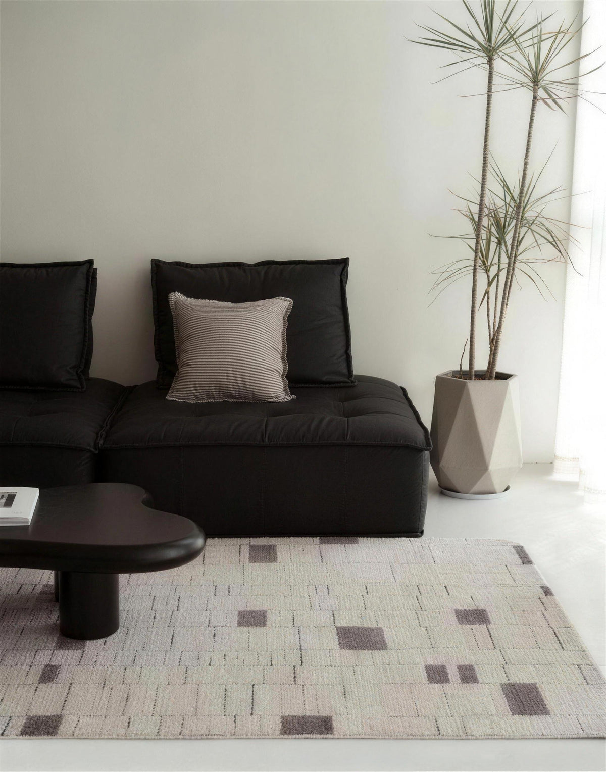 Ivory Block Pattern rug, styled at home