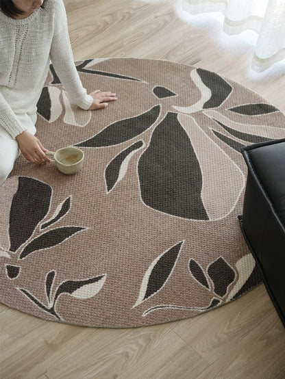 Round Magnolia Woven rug, styled at home