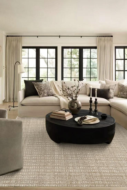 Drift White Textured rug, styled at home
