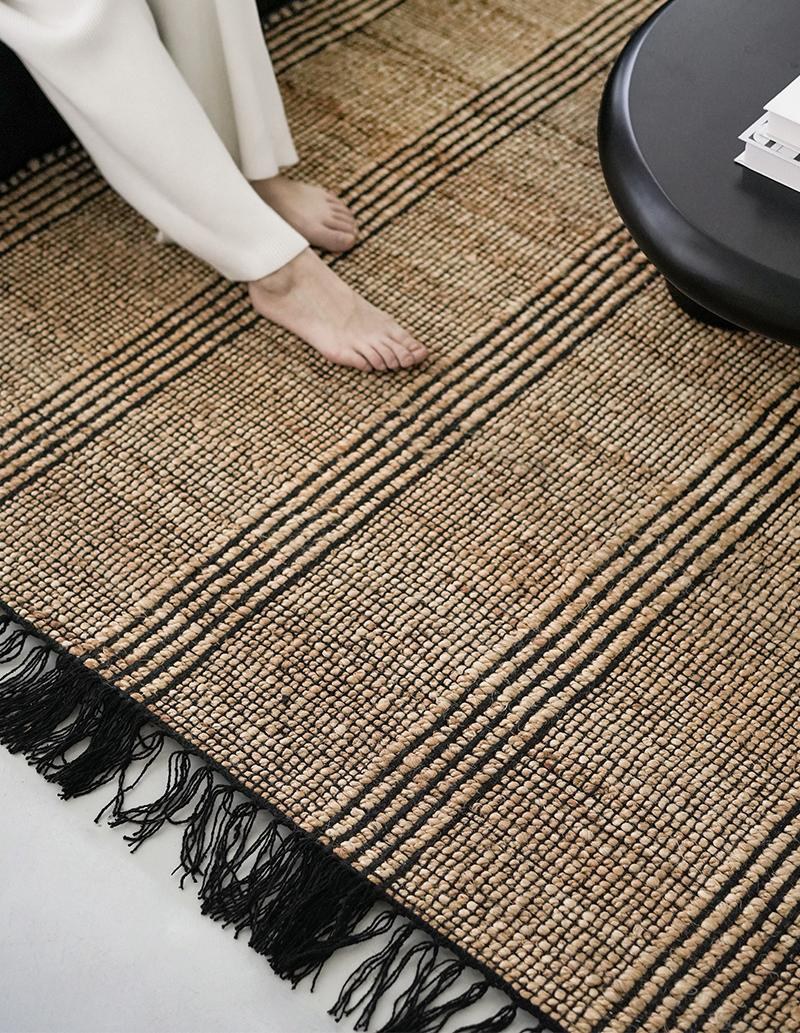 Striped Jute Fringed rug, styled at home