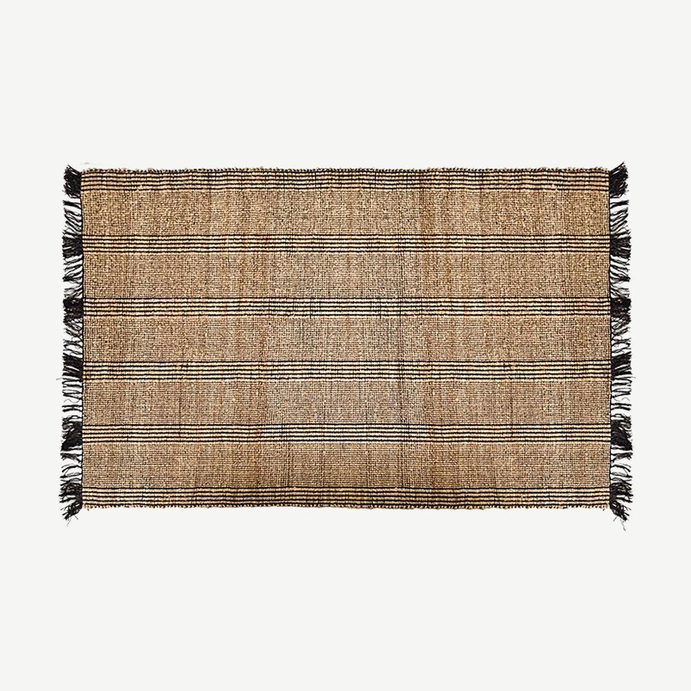 Striped Jute Fringed Rug in Vintage Coffee