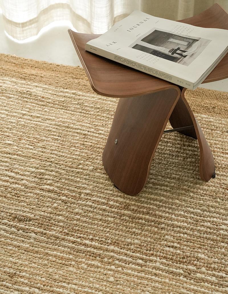 Jute and Wool Hand-Woven rug, styled at home