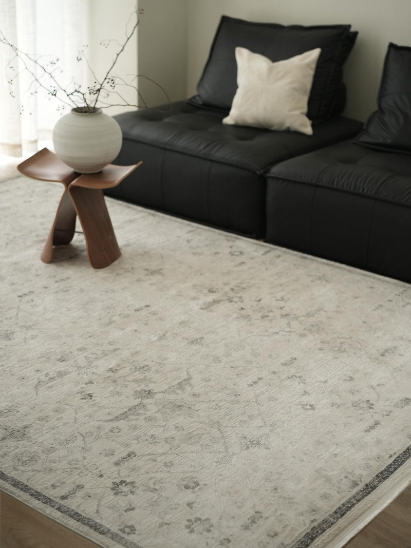 Distressed Woven Area rug, styled at home