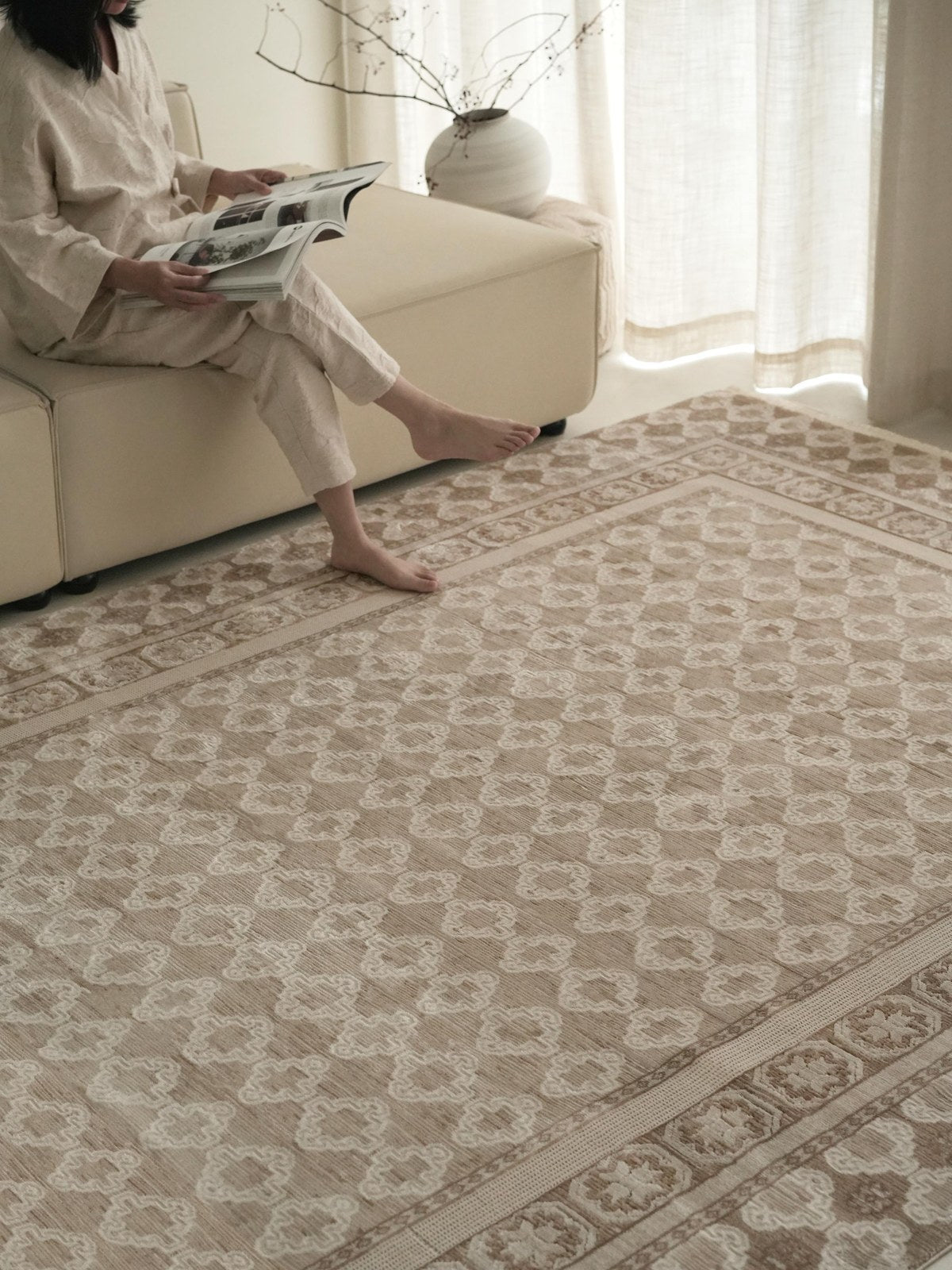 Distressed Woven Area rug, styled at home
