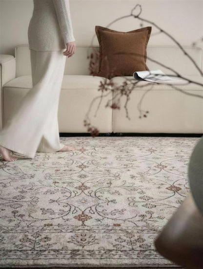 Floral Medallion Woven rug, styled at home