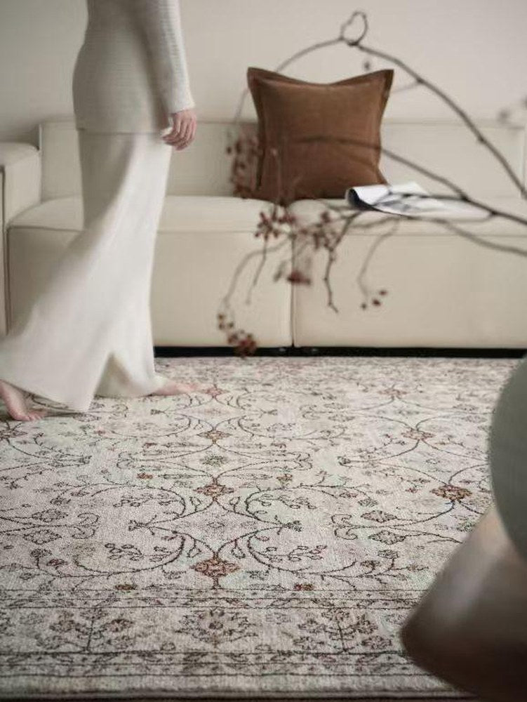 Floral Medallion Woven rug, styled at home