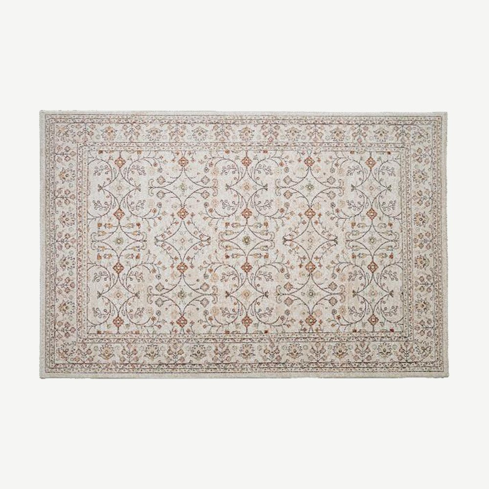 Floral Medallion Woven Rug in Ivory Floral