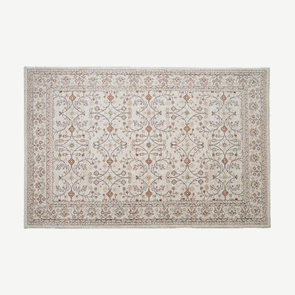 Floral Medallion Woven Rug in Ivory Floral