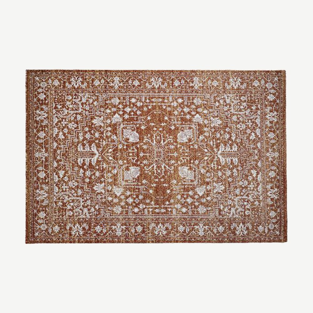 Floral Medallion Woven Rug in Ochre Floral
