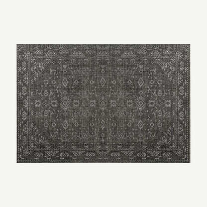 Vintage-Look Woven Rug in Charcoal Damask