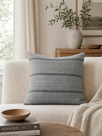 Grey Stripe jacquard cushion covers, styled at home
