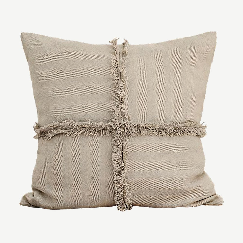 Natural Fringed Jacquard Tassel Linen Cotton Cushion Covers