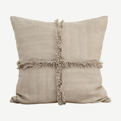 Natural Fringed Jacquard Tassel Linen Cotton Cushion Covers