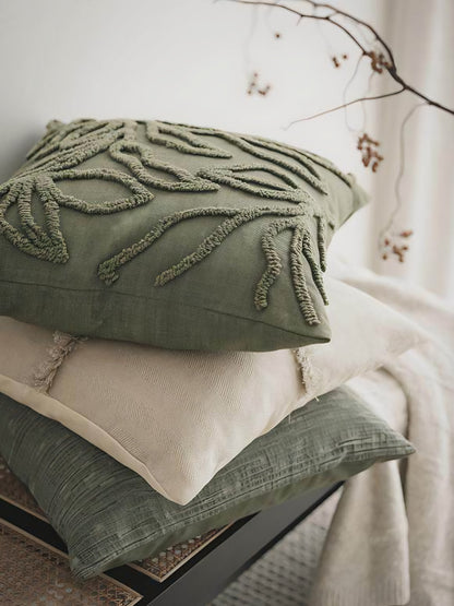 Olive Leaf Embroidery Cotton Cushion Covers, styled at home