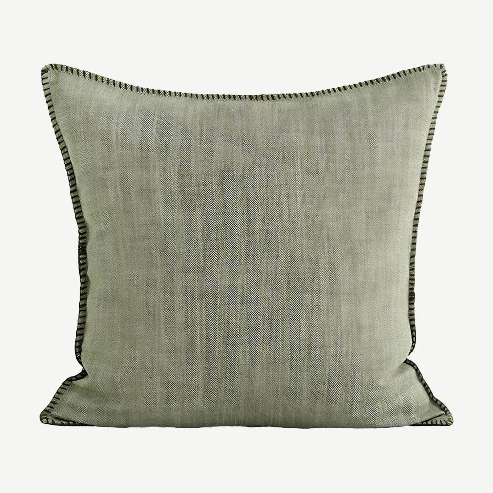Herringbone Cotton Linen Cushion Covers in Grass Green