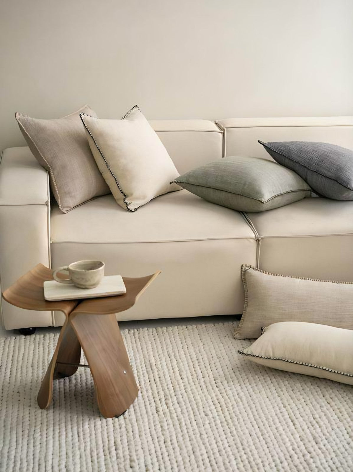 Herringbone Cotton Linen Cushion Covers, styled at home
